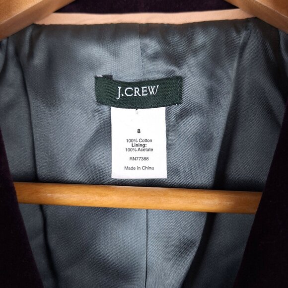 J Crew Velvet Ruched Peplum Back Button Front Blazer, Size 8. Eden Purple Jacket - Picture 13 of 13